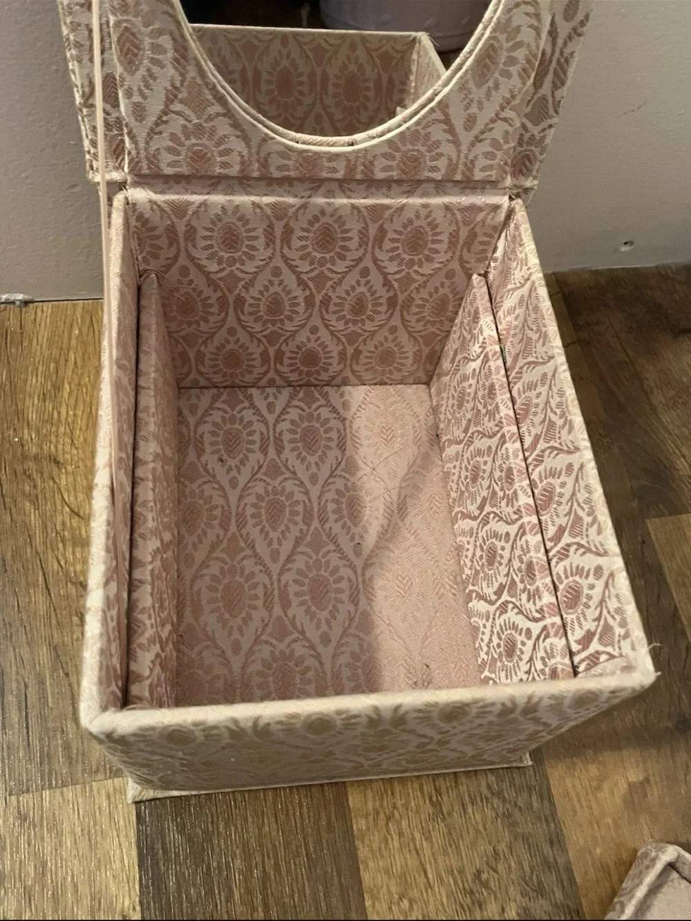 Decorative Fabric Jewelry Box in Pink and Gold. Coquette. Pattern. Vintage.
